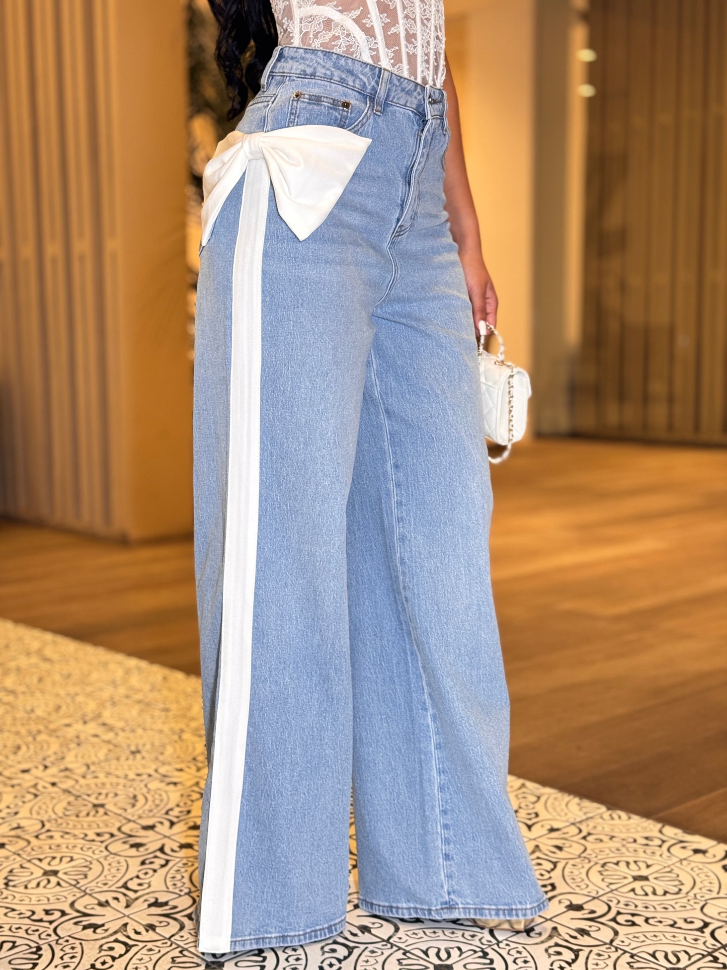 Rivera Denim/White Bow Jeans