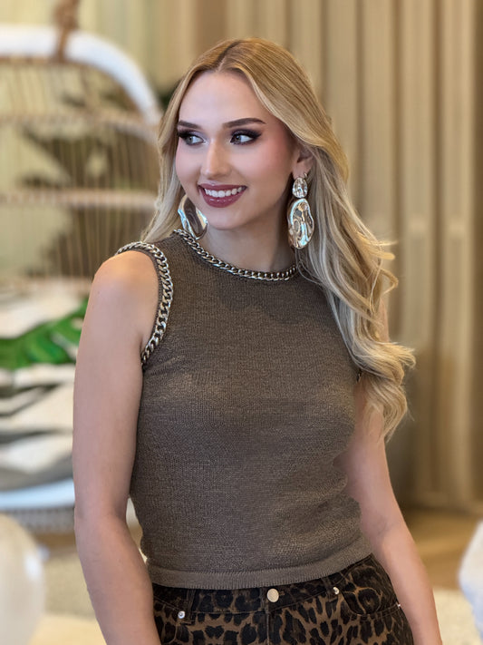 Fifty Brown Silver Chain Knitted Top