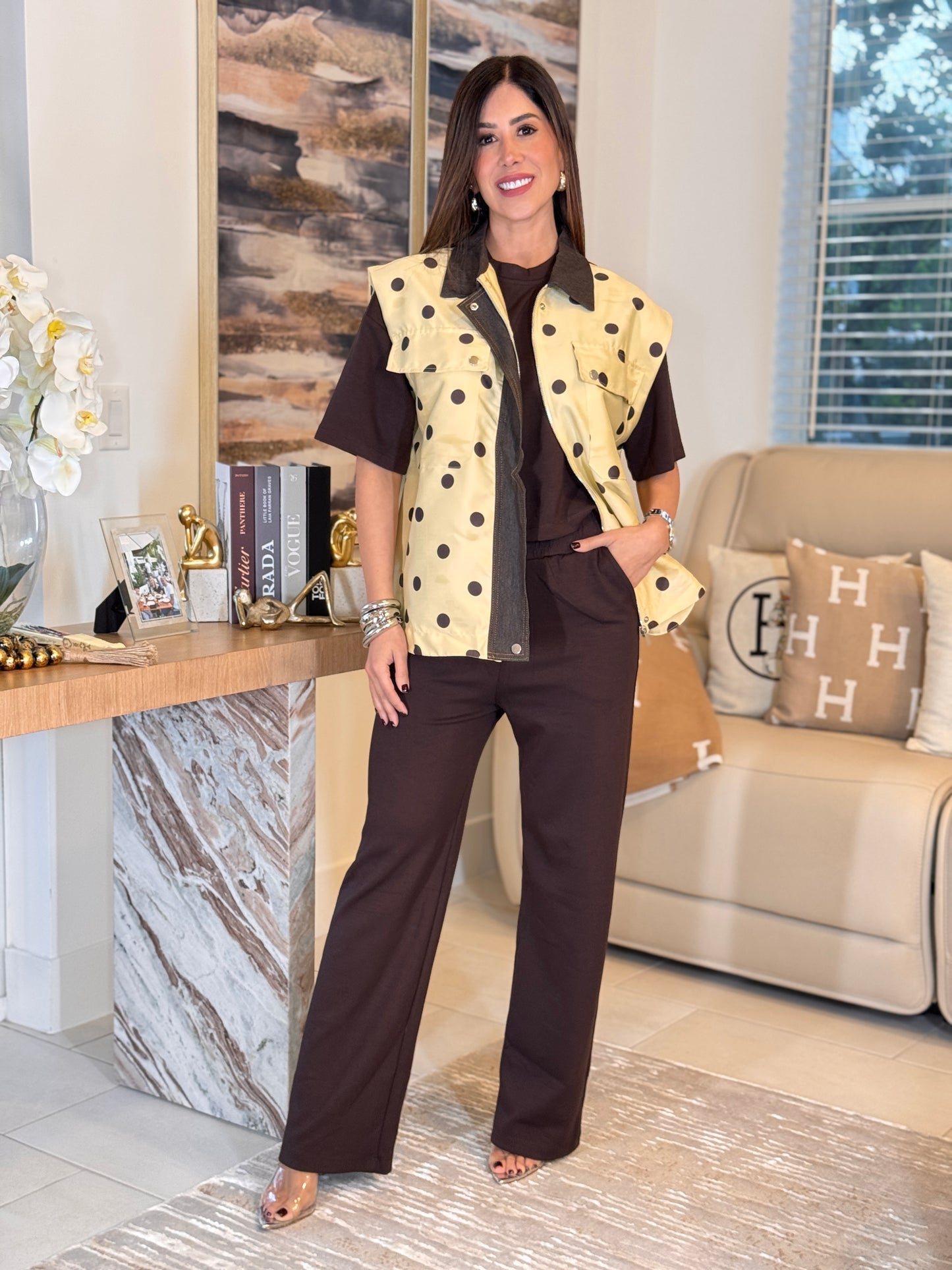 Darla Yellow/Brown Polka Dots Denim Set