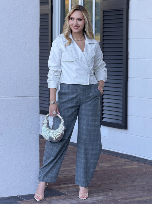 Cactus Gray Plaid Barrel Pants