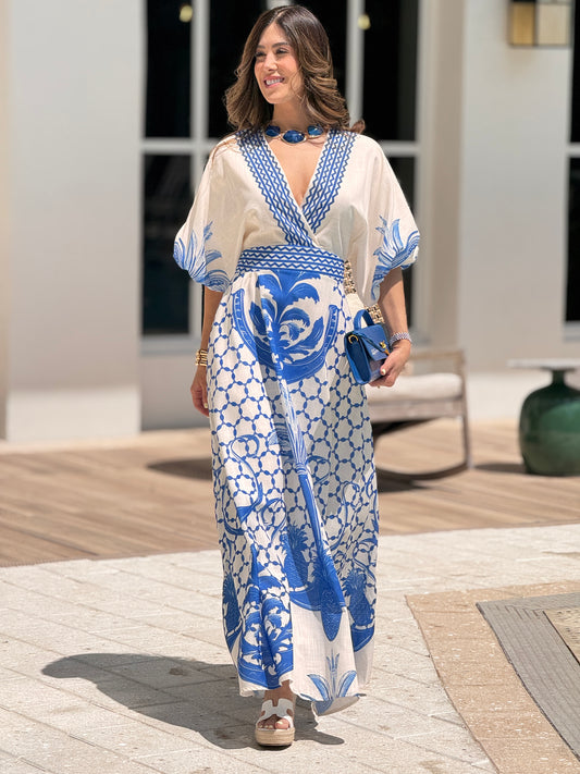 Chic Blue ZigZag Print Dress