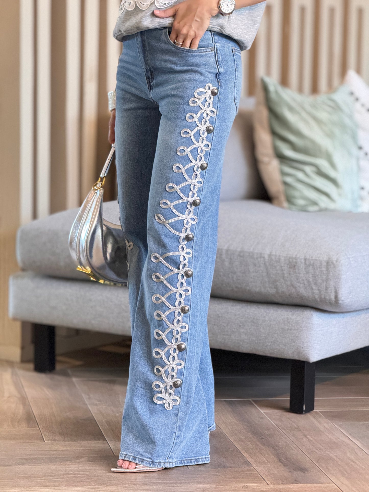 Liz Napoleon Silver Ribbon Jeans
