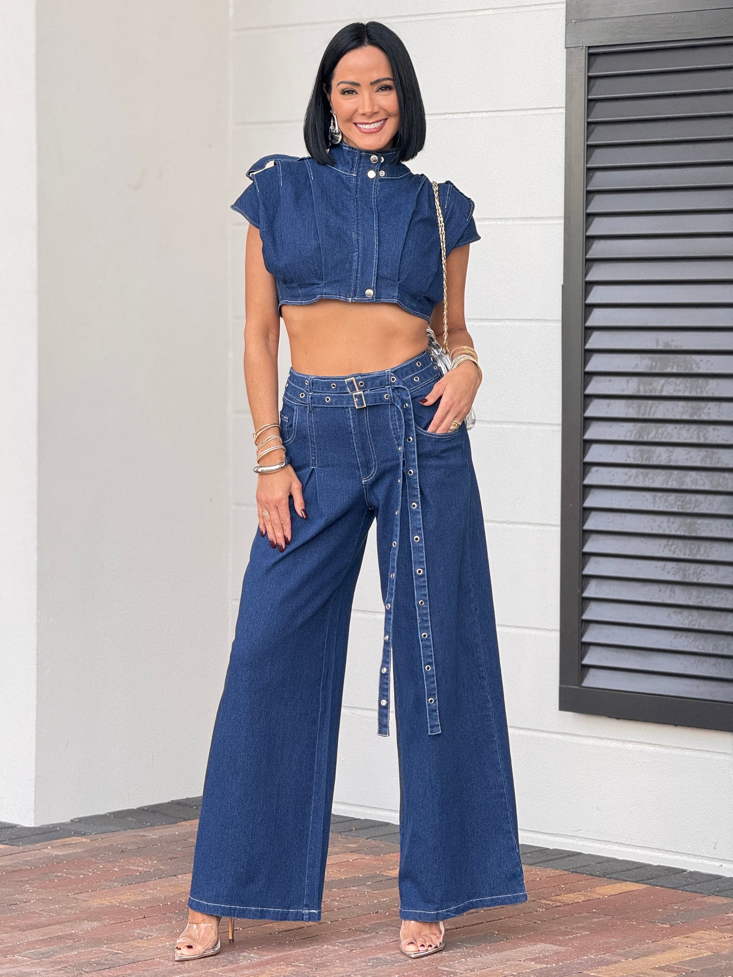 Kayle Dark Denim Silver Buttons Set