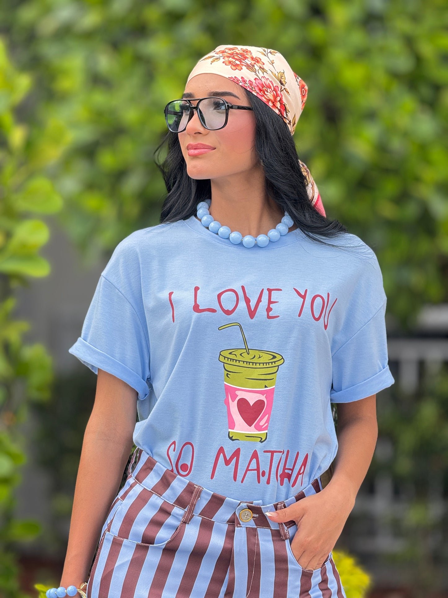 Love U Matcha +Scarf Blue T-Shirt