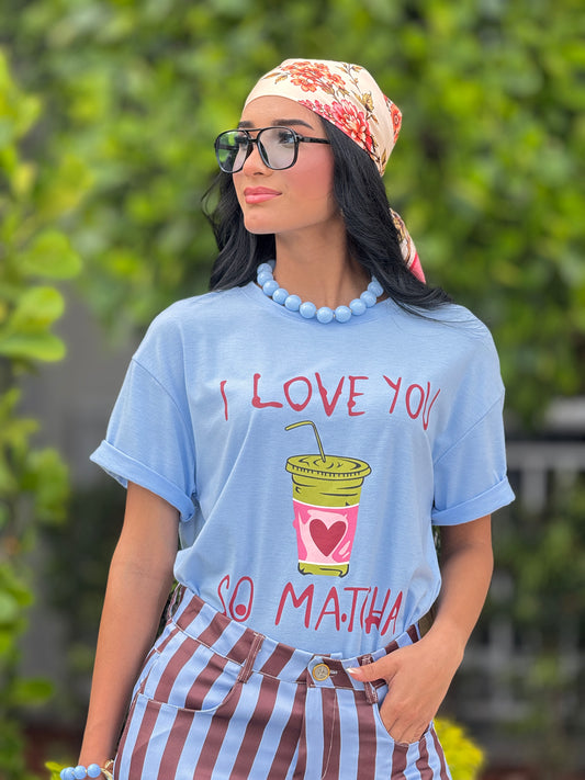 Love U Matcha +Scarf Blue T-Shirt