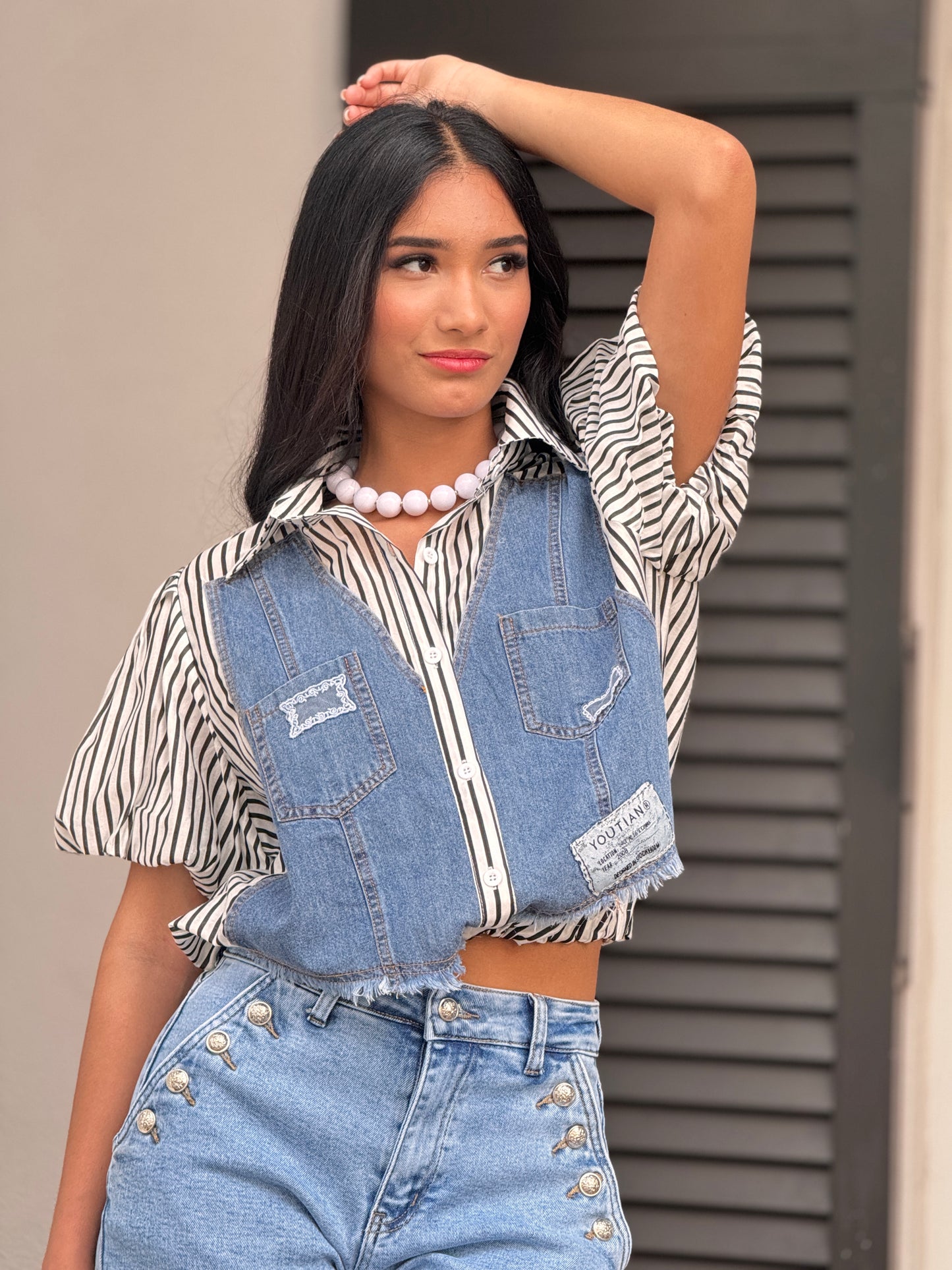 Just B&W Denim Lines Shirt Top