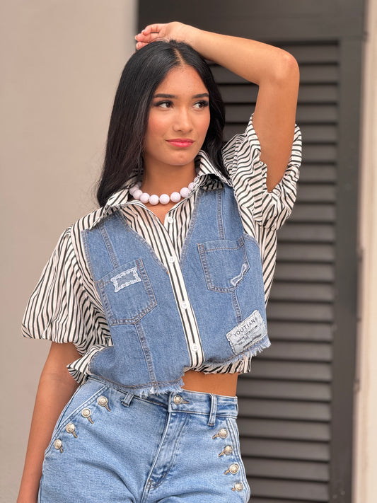 Just B&W Denim Lines Shirt Top