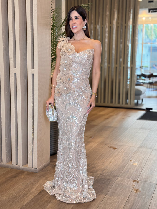 Cher Nude 3D Rhinestone Dress Gala