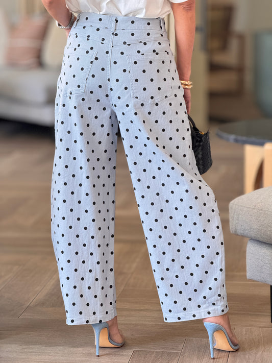 Rosy Blue/Black Polka Dots Barrel Jeans
