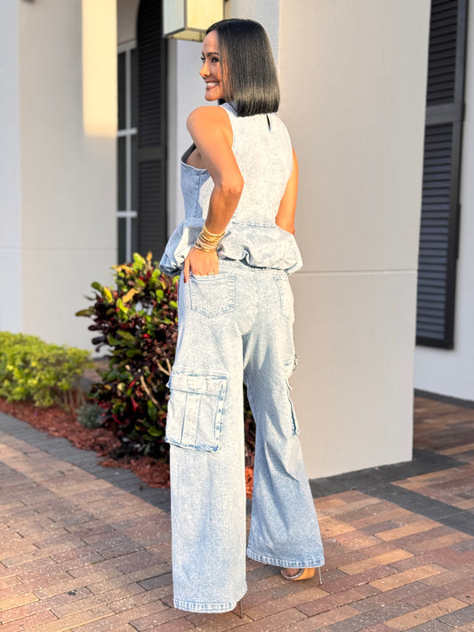 More Denim Peplum+Barrel Set
