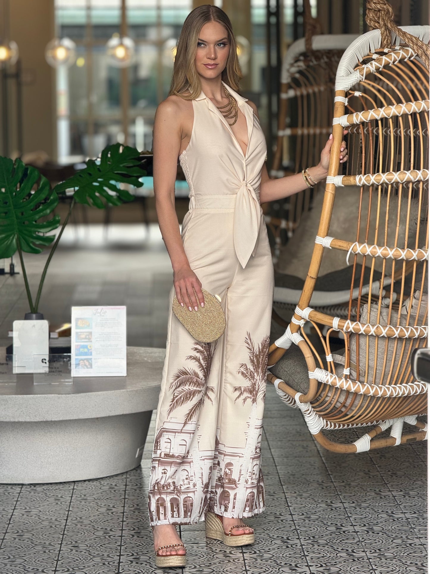 Molly Beige Palms Jumpsuit