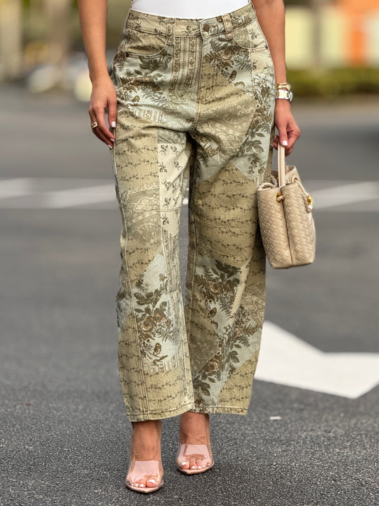 People Green Print Barrel Pants