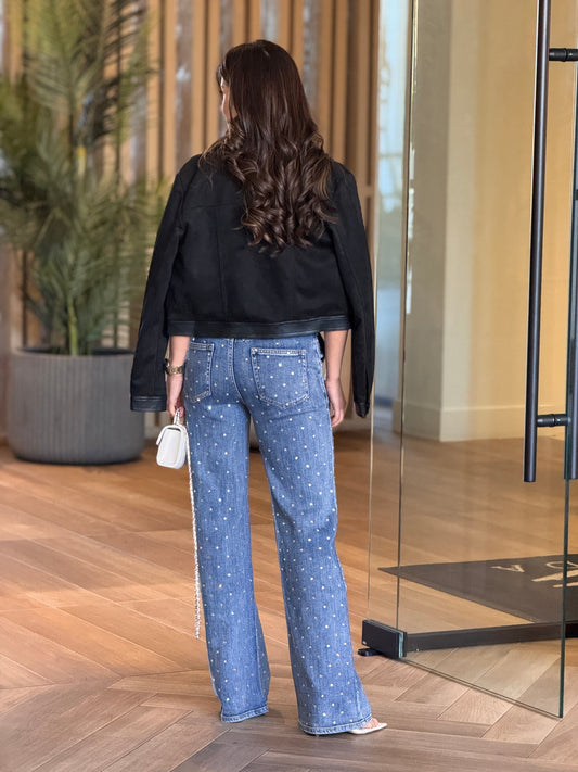 Muy Denim Rhinestones Square Jeans