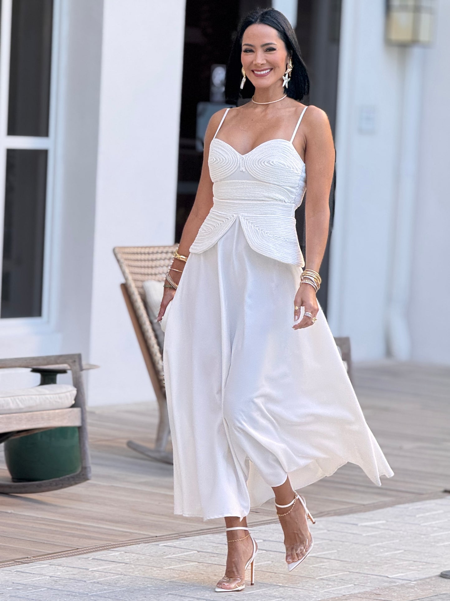 Chic White Braid Satin Dress