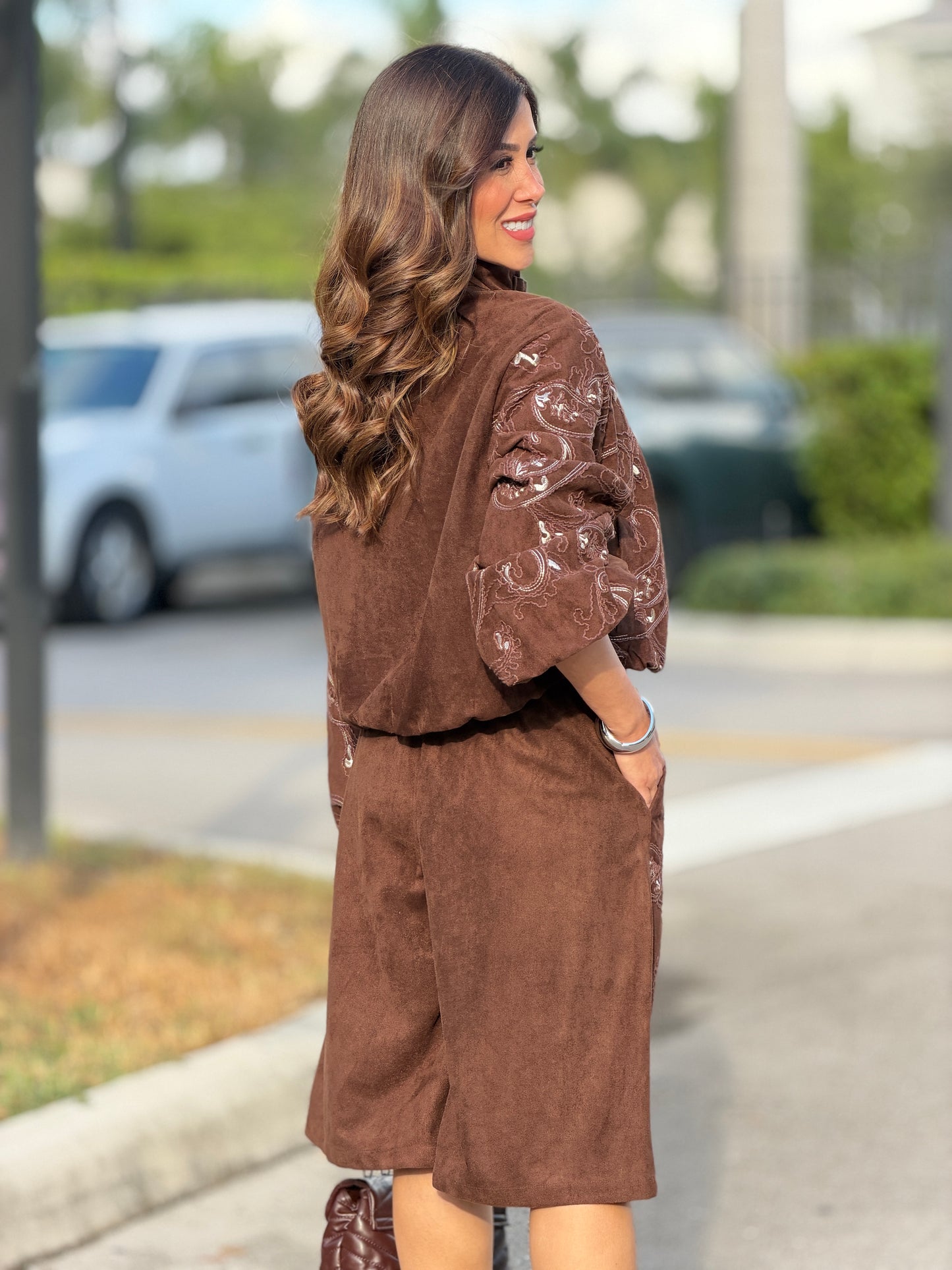 30533 Gaia Brown Suede Floral Set