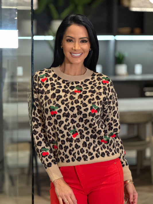 Norkys Leopard Cherry Sweater Top