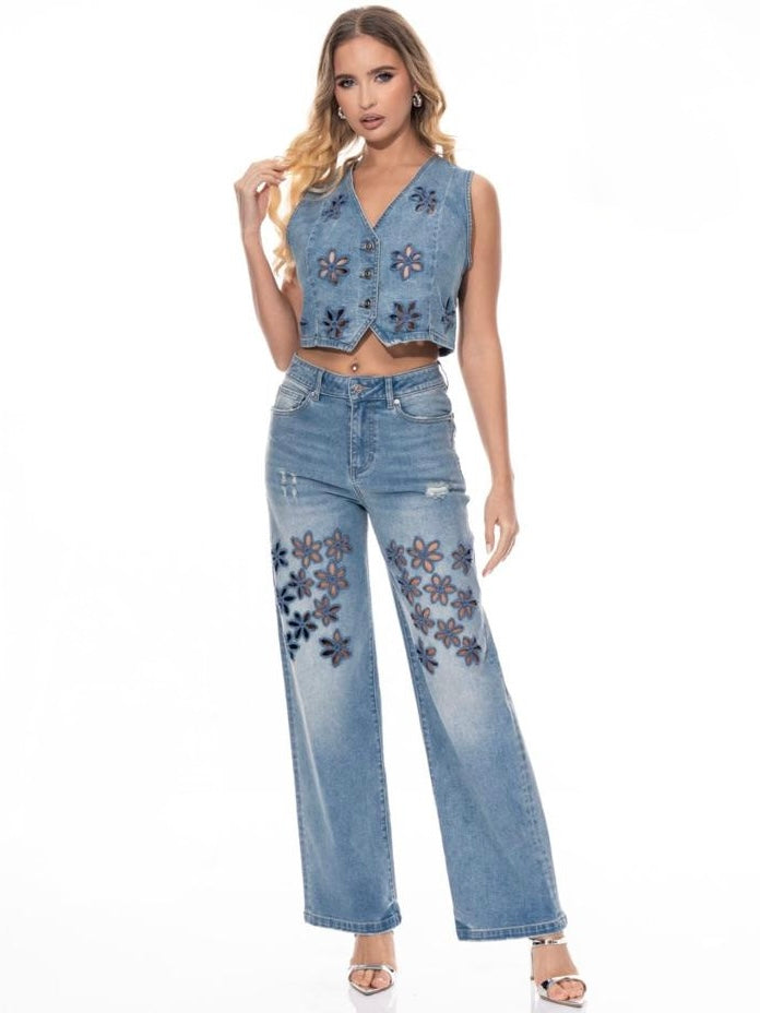 Gaia Flower Cutouts Denim Set