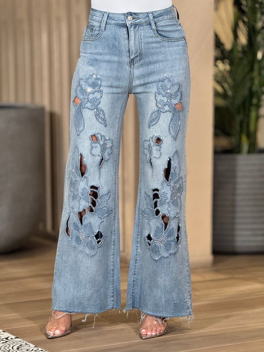 Martha Flower Rhinestone Jeans