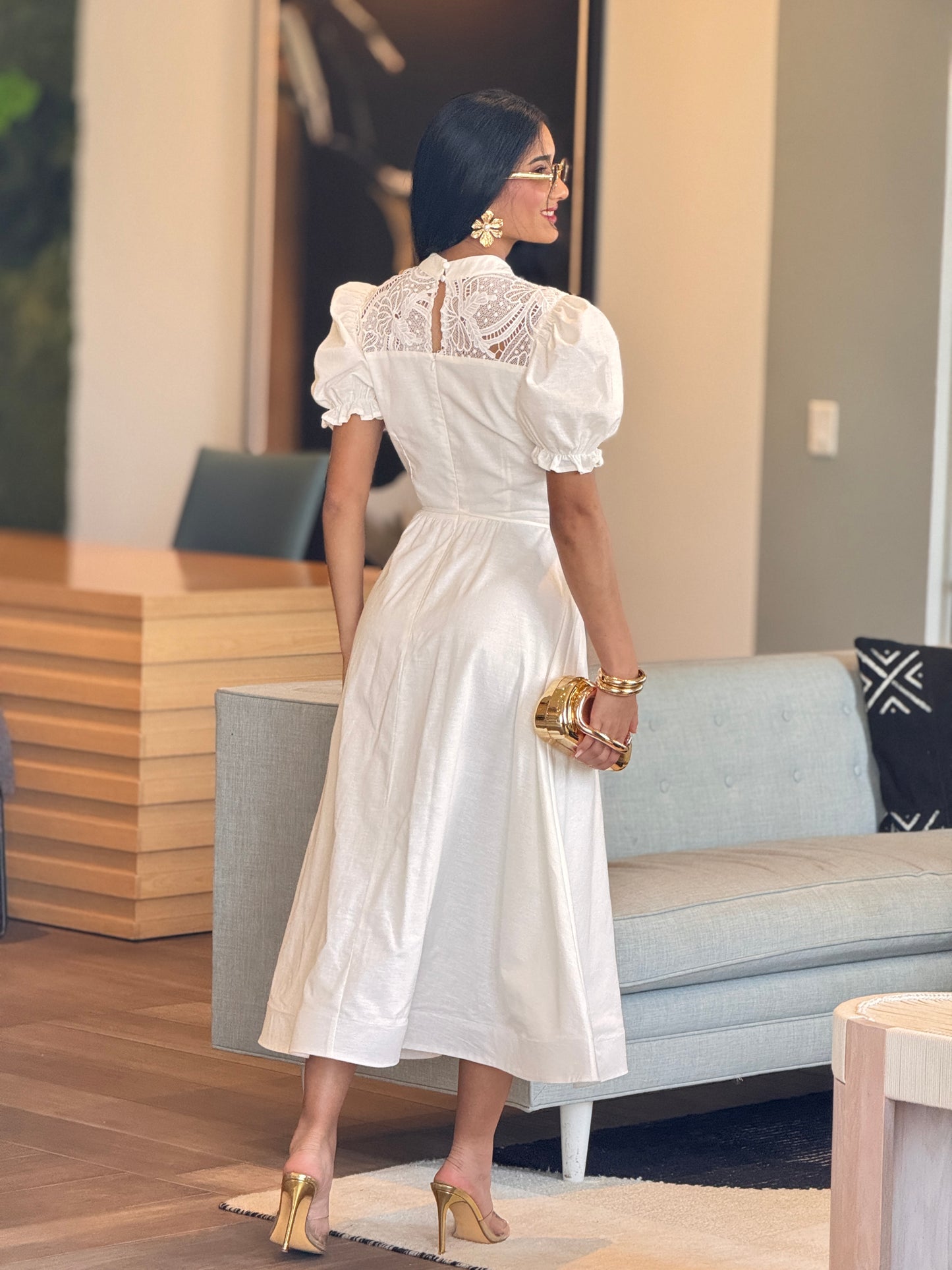 Lucy White Torchon Puffy Dress