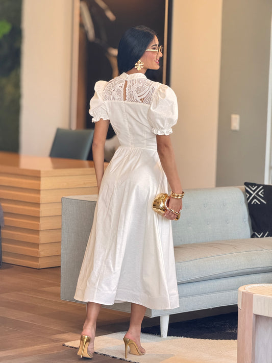 Lucy White Torchon Puffy Dress