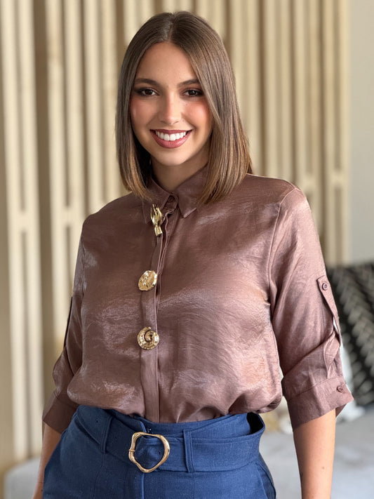The Eye Brown Satin Shirt