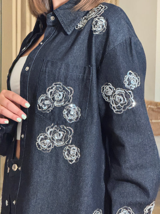 Rosita Black Denim Sequin Set