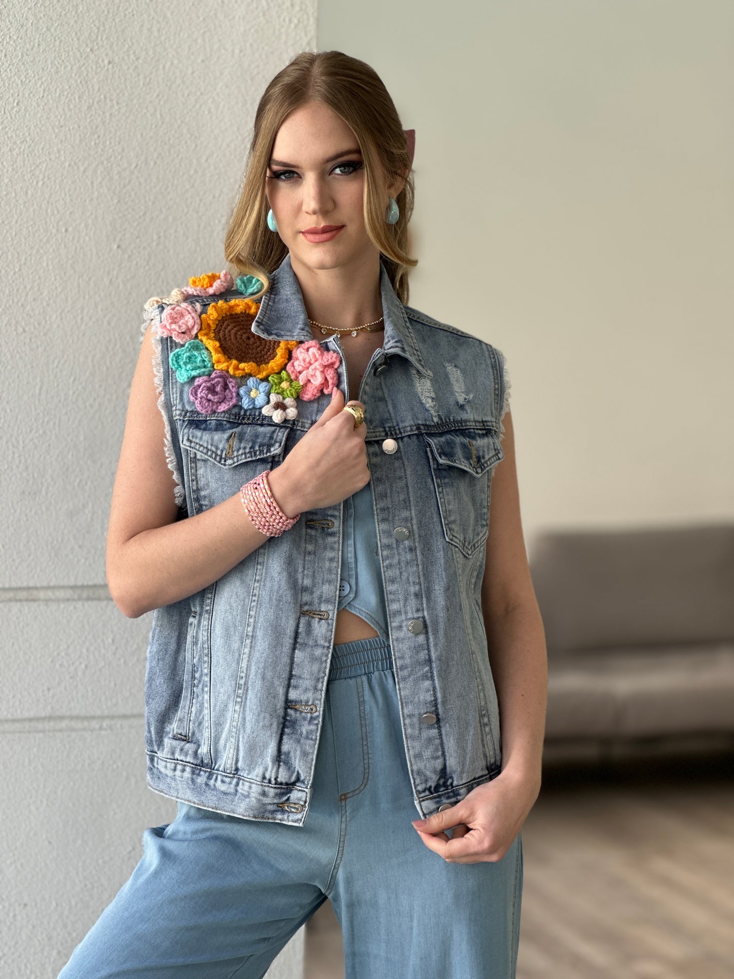 Lenna Italian 3D flower Crochet Vest