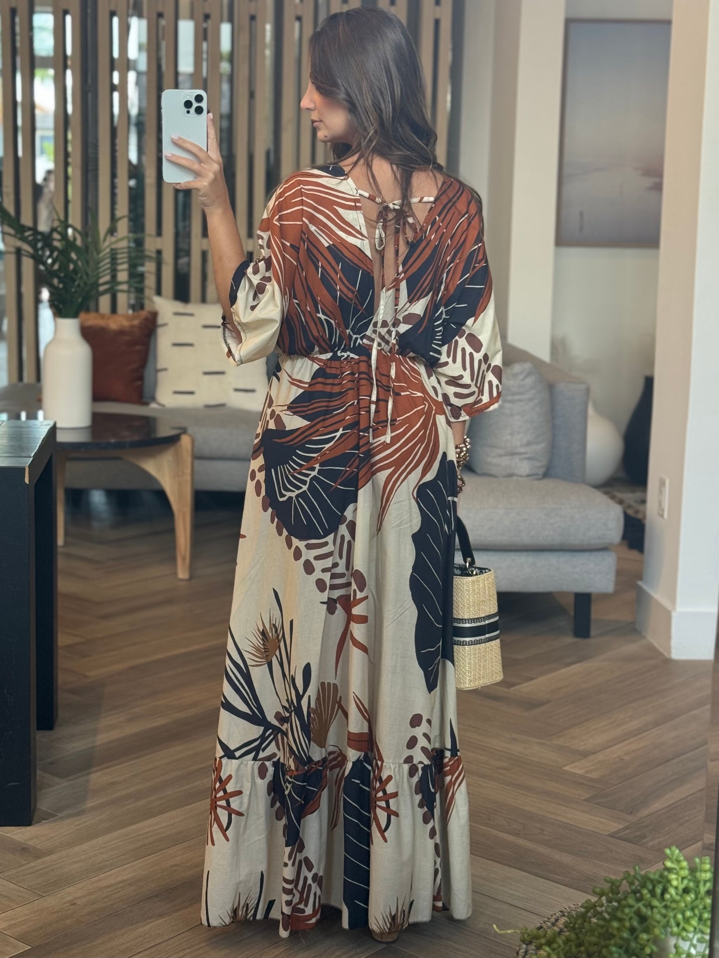 Mariana Beige Print Maxi Dress