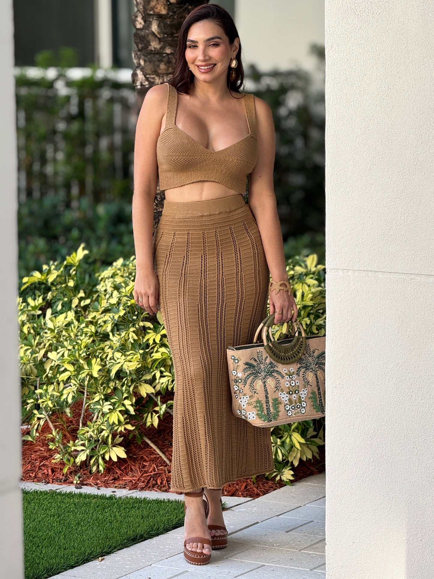 Almond Brown Knitted Skirt Set