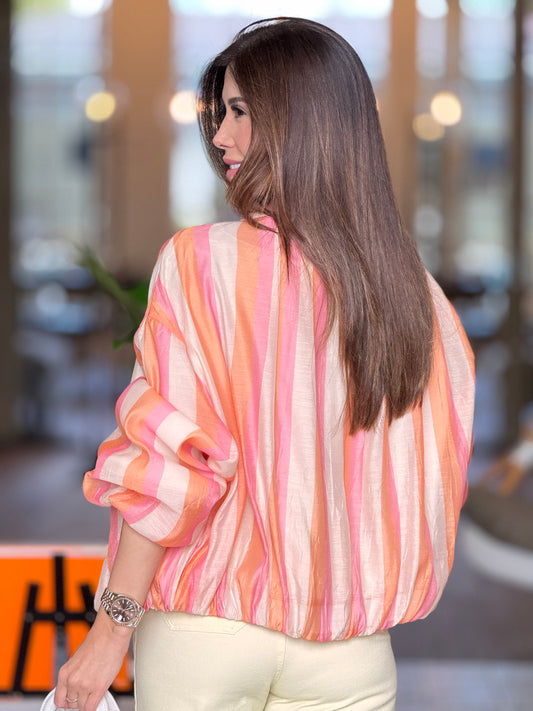 Maestro Pink/Orange Bomber Jacket Top