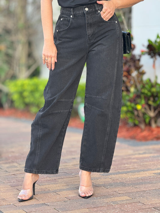 Amber Black Barrel Jeans