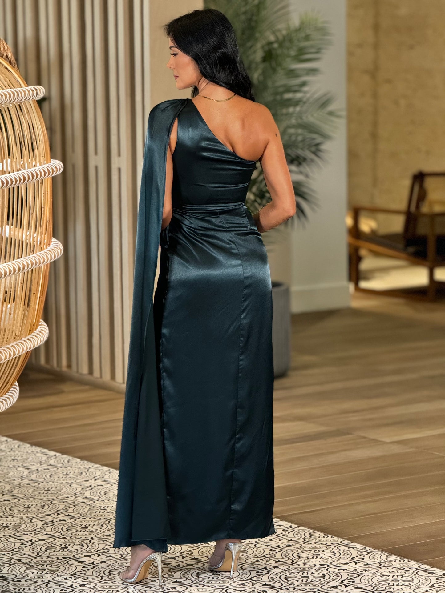 Norkys Forest Green Satin Dress Gala