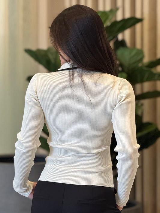 Angelica White Lines Knitted Sweater Top