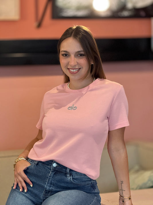 Lalo Pink Rhinestone Logo T-Shirt