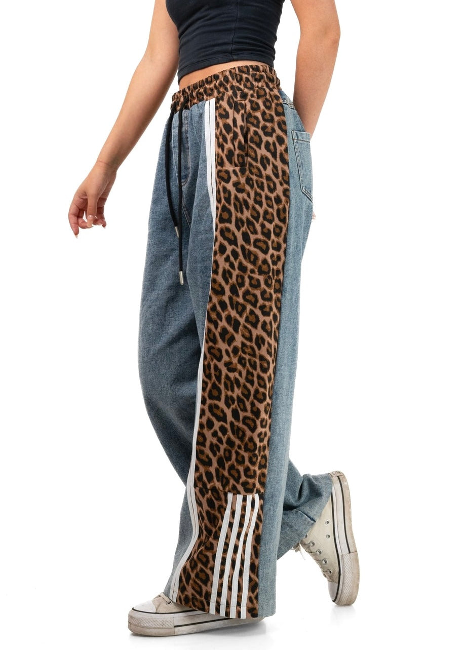 Mónica Denim Animal Print Pants