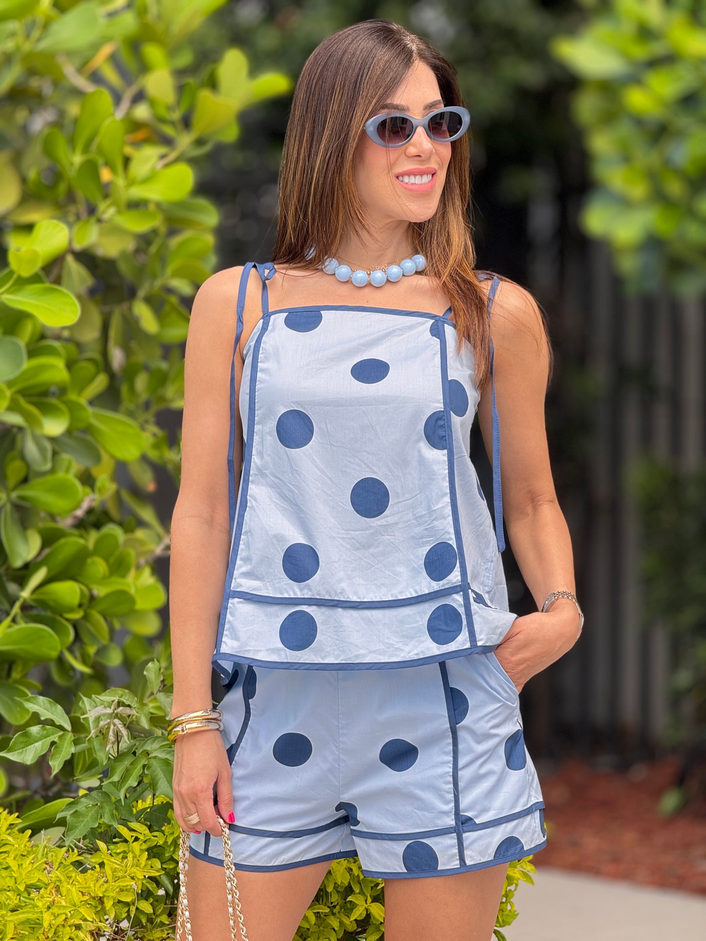 Daylight Blue/Navy Polka Dots Short Set