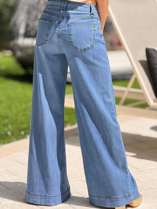 Vibrant Mid Denim Wide Jeans
