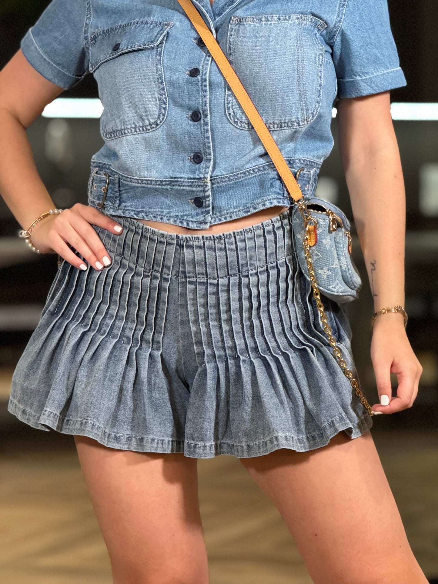 Cleo Denim Pleated Skort