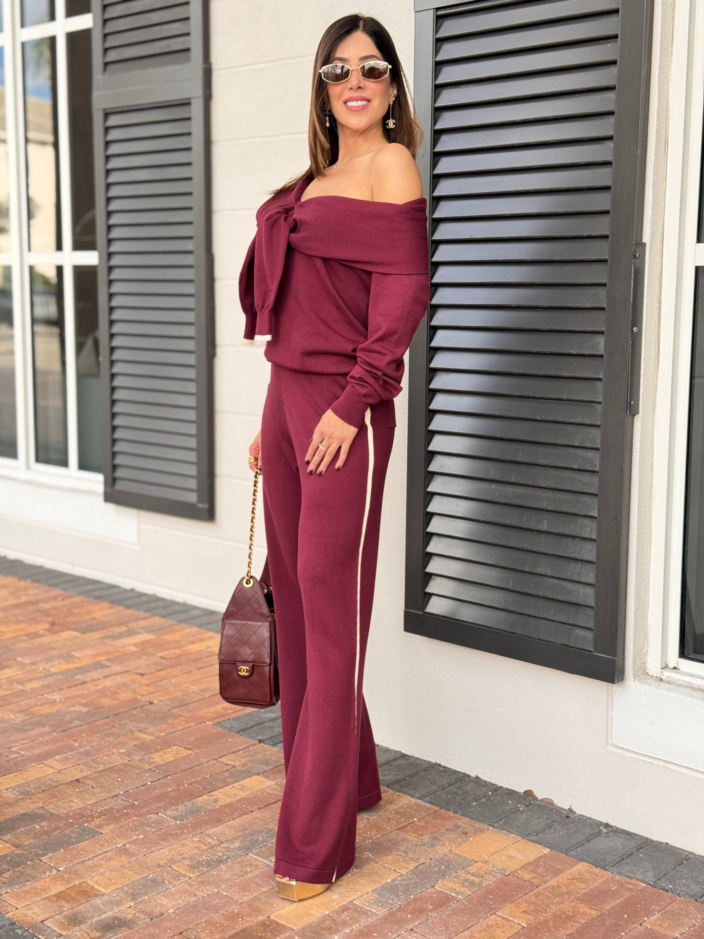 Rivera Burgundy Knit Lines Set