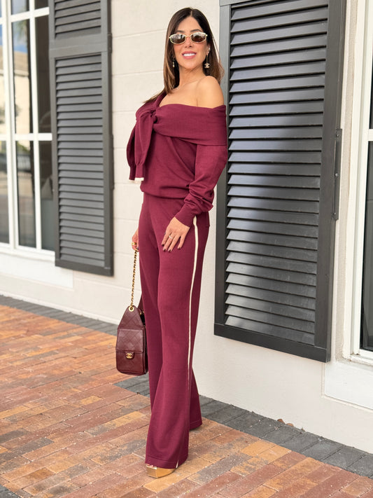 Rivera Burgundy Knit Lines Set