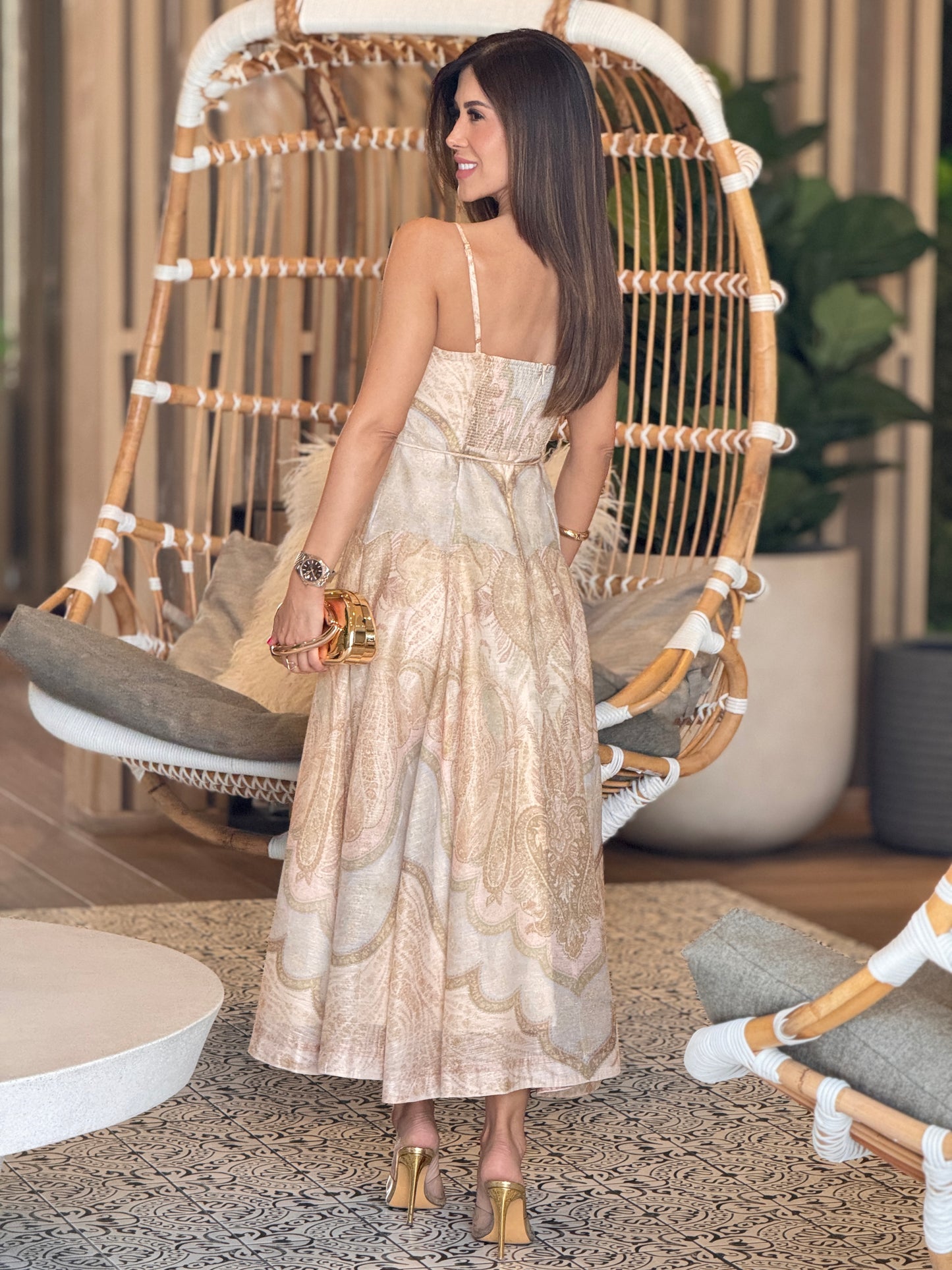 Gardenia Sandy Beige Print Dress
