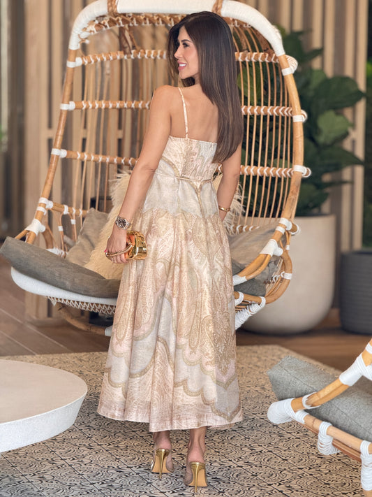Gardenia Sandy Beige Print Dress