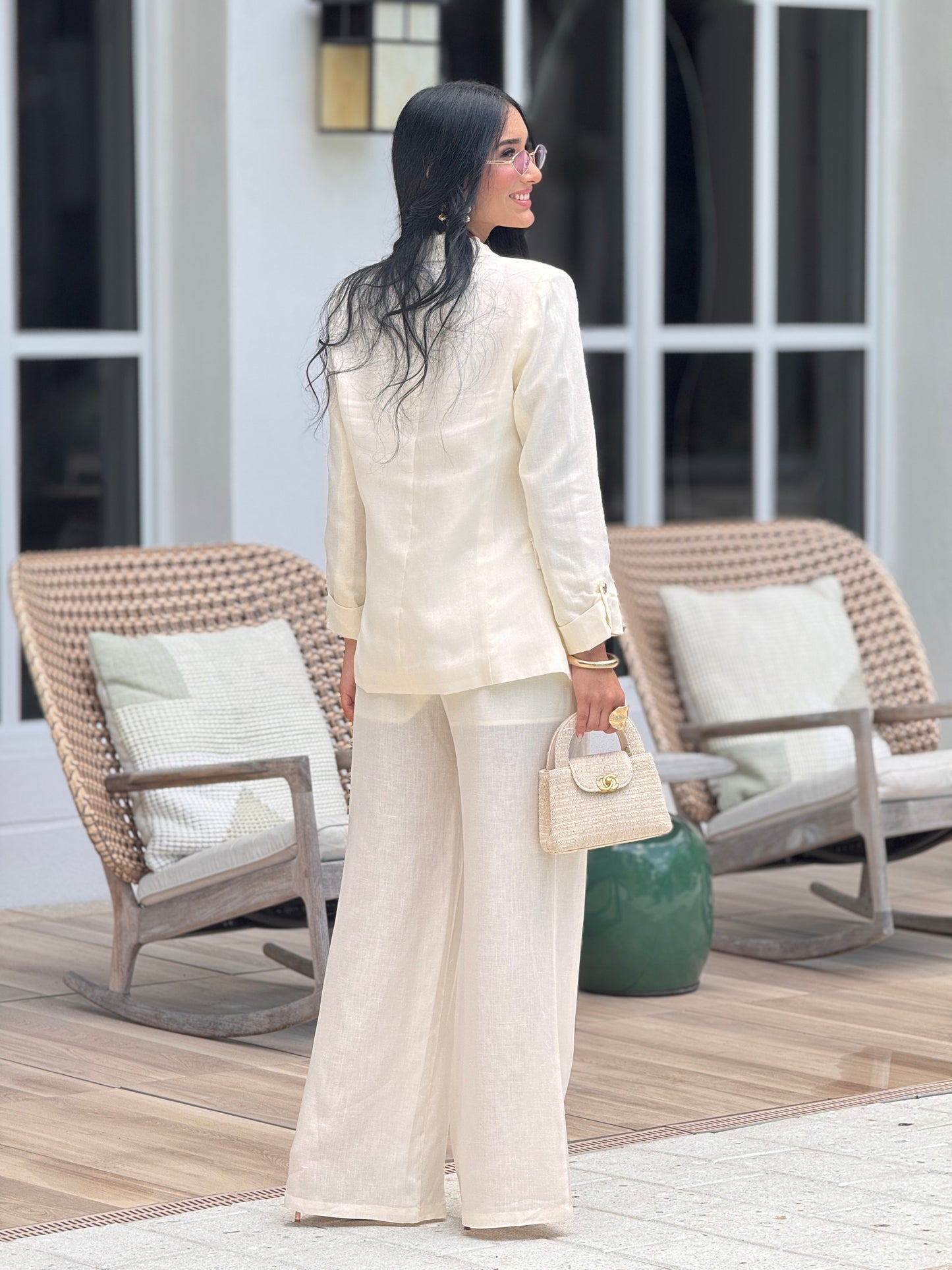 Ovianca Ivory Linen Blazer Set