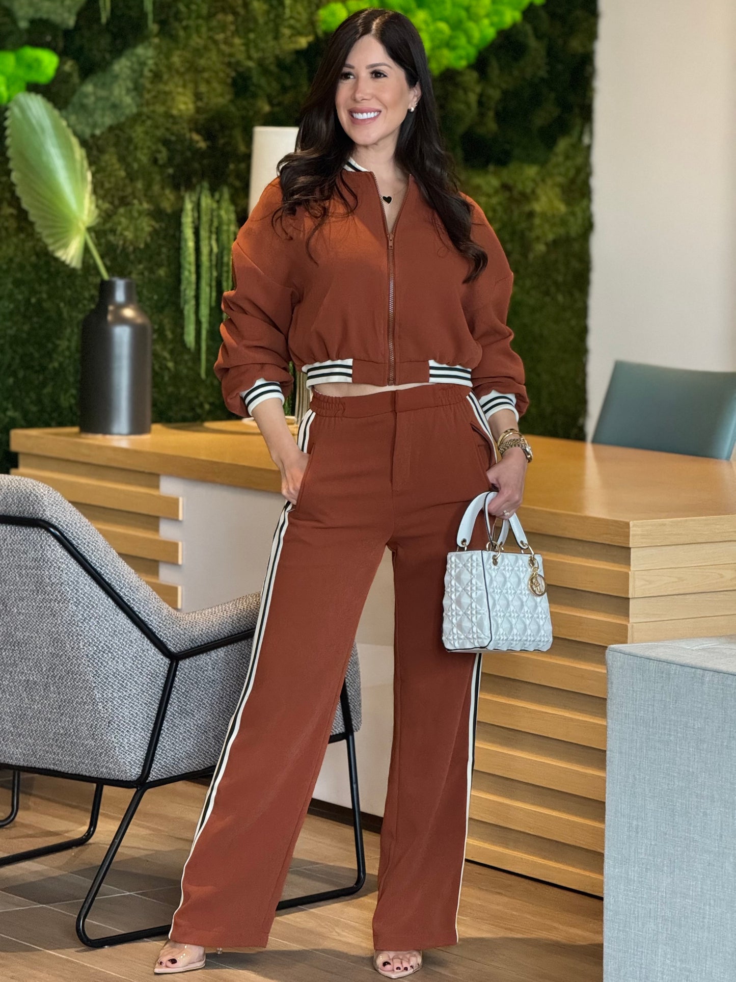 Angelica Burnt Orange Lines Jacket Set