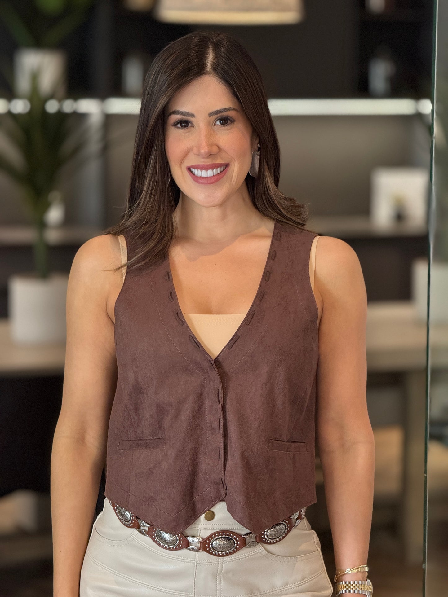 Musty Brown Velvet Vest Top