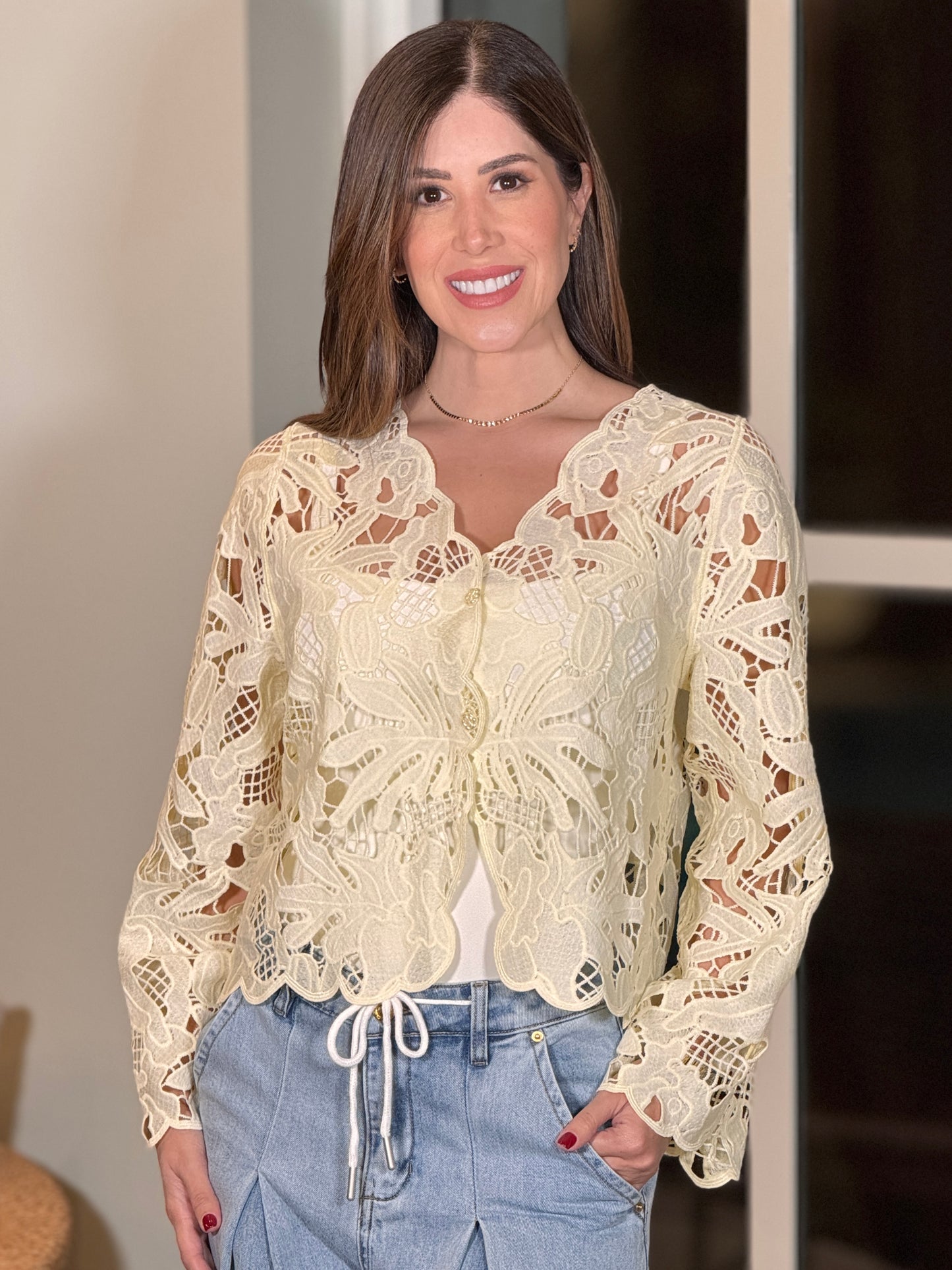 Ellie Yellow Torchon Top