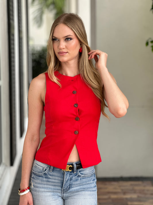 Junie Linen Red Vest Top
