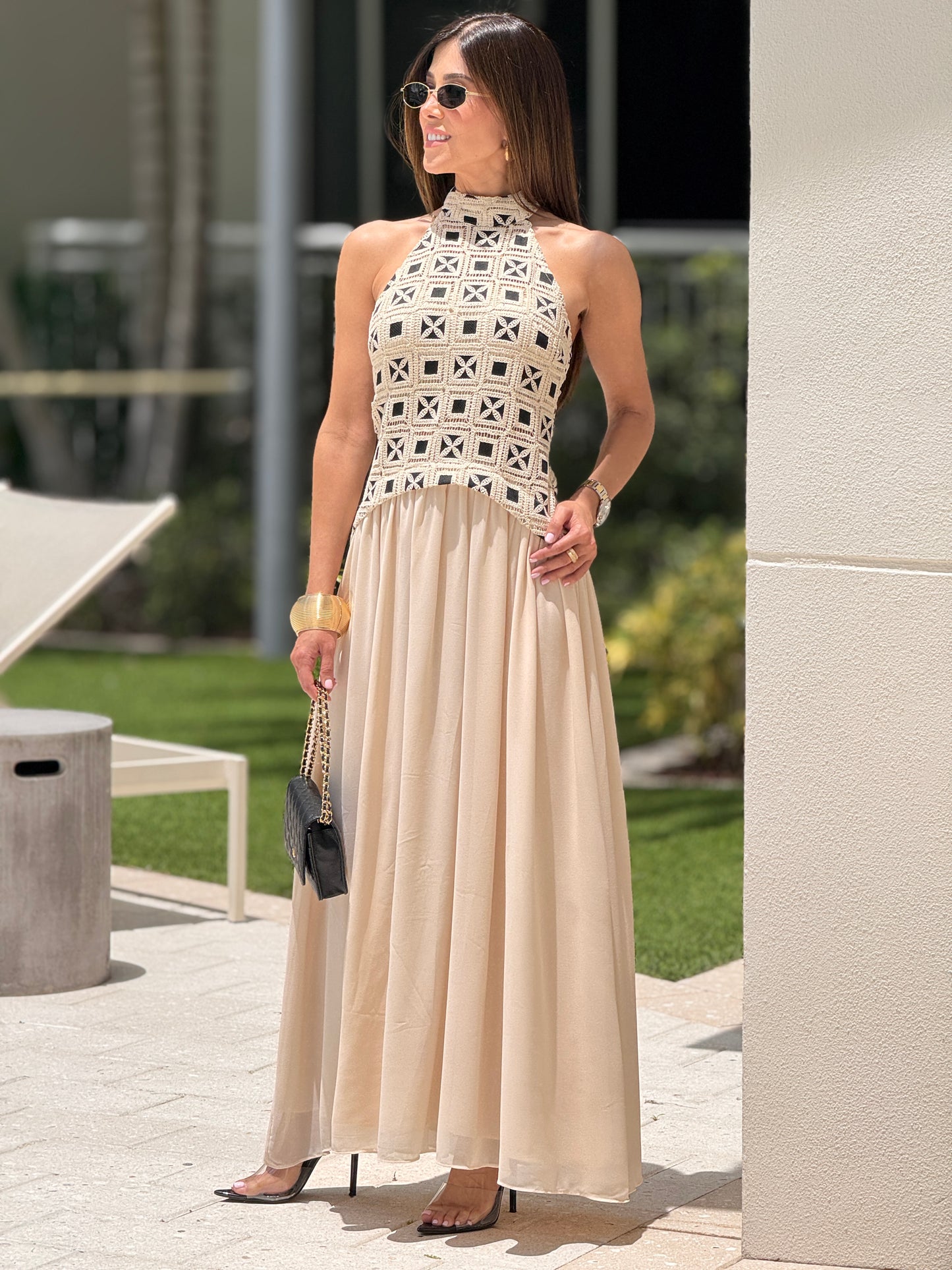 Cactus Ivory/Black Embroidery Mesh Dress