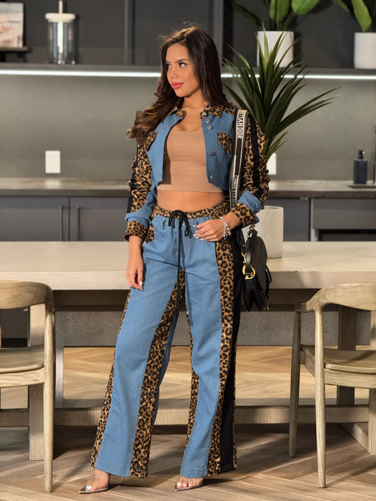Mariana Denim/Leopard Set