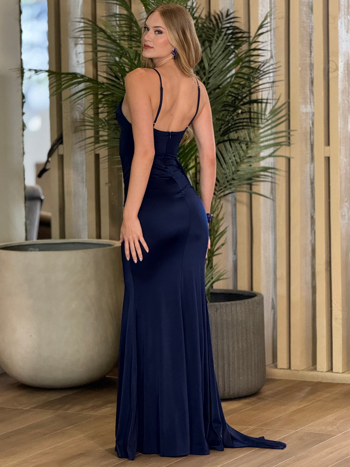 Emely Navy Satin Dress Gala